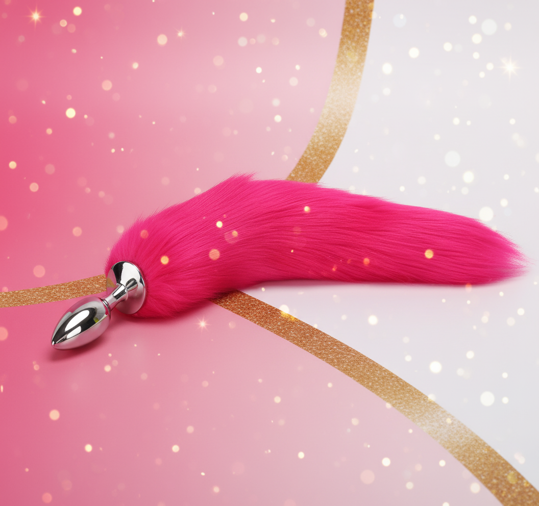 Medium Fluffy Long Fox Tail Butt Plug – Pink