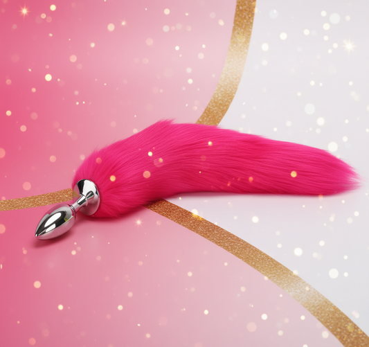Medium Fluffy Long Fox Tail Butt Plug – Pink