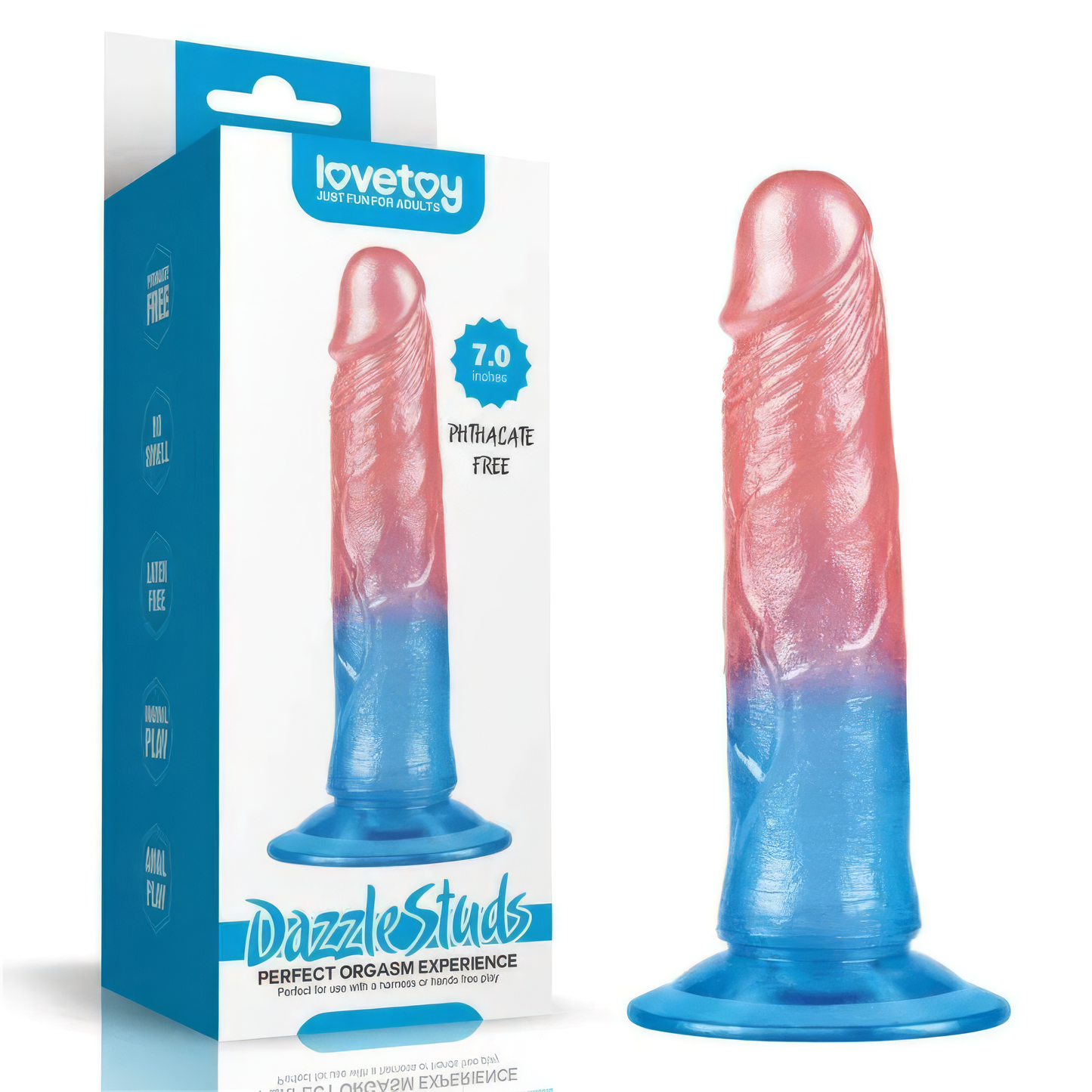 Dazzle Studs Dildo – 7in Pink/Blue Fantasy Realness