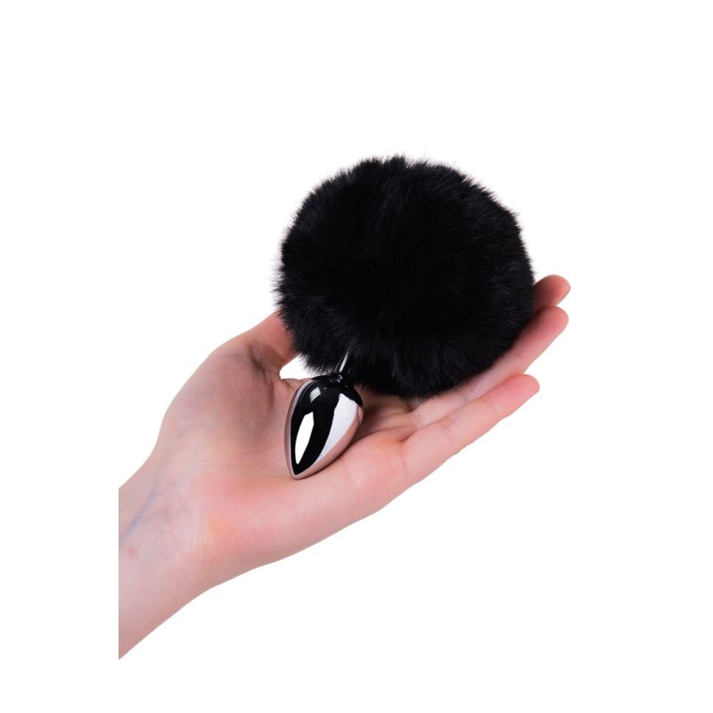 Black Bunny Tail Metal Plug – Stainless Steel with Faux Fur Tail