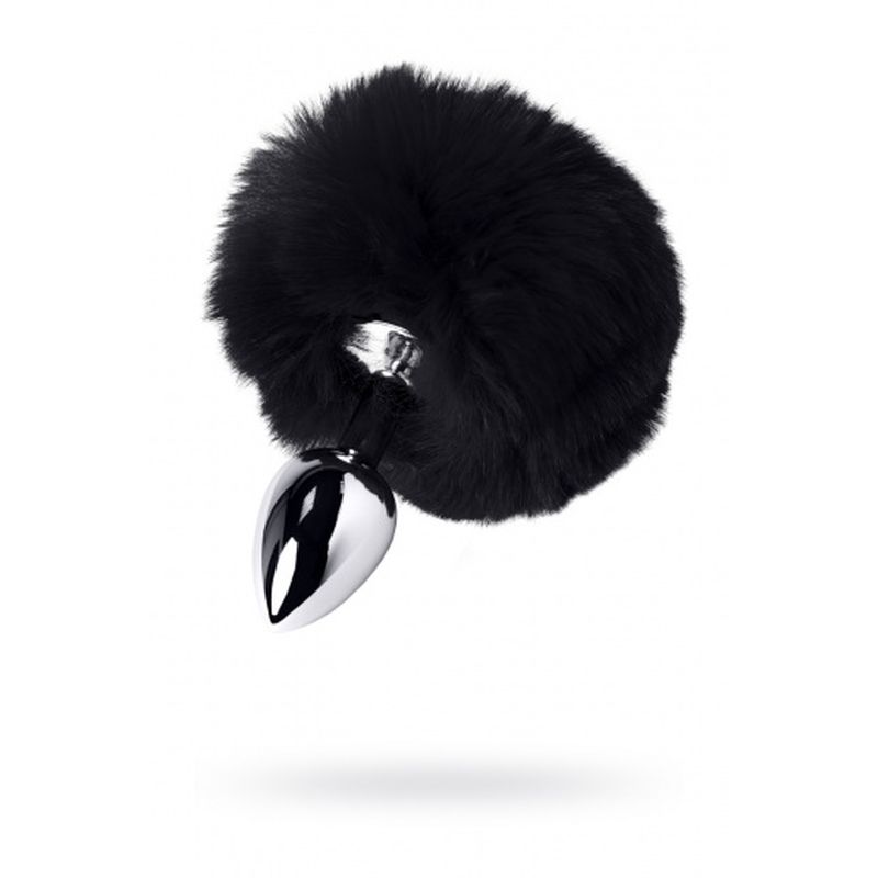 Black Bunny Tail Metal Plug – Stainless Steel with Faux Fur Tail