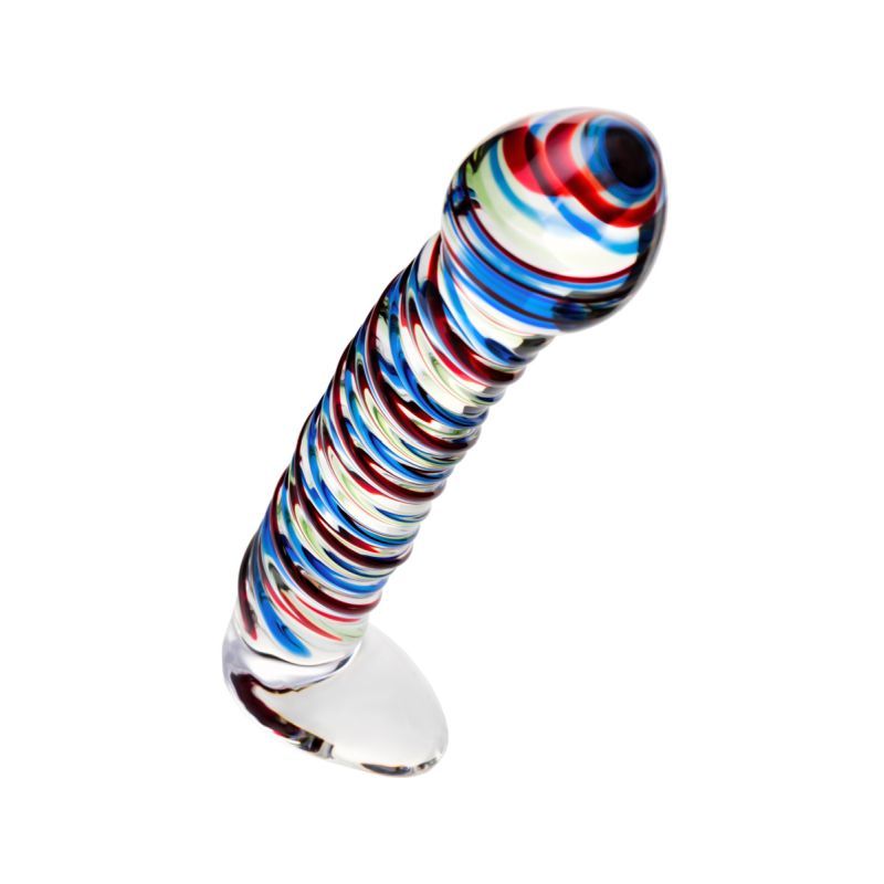 Rainbow Swirl Glass Dildo – Ribbed, Elegant, and Seriously Hot