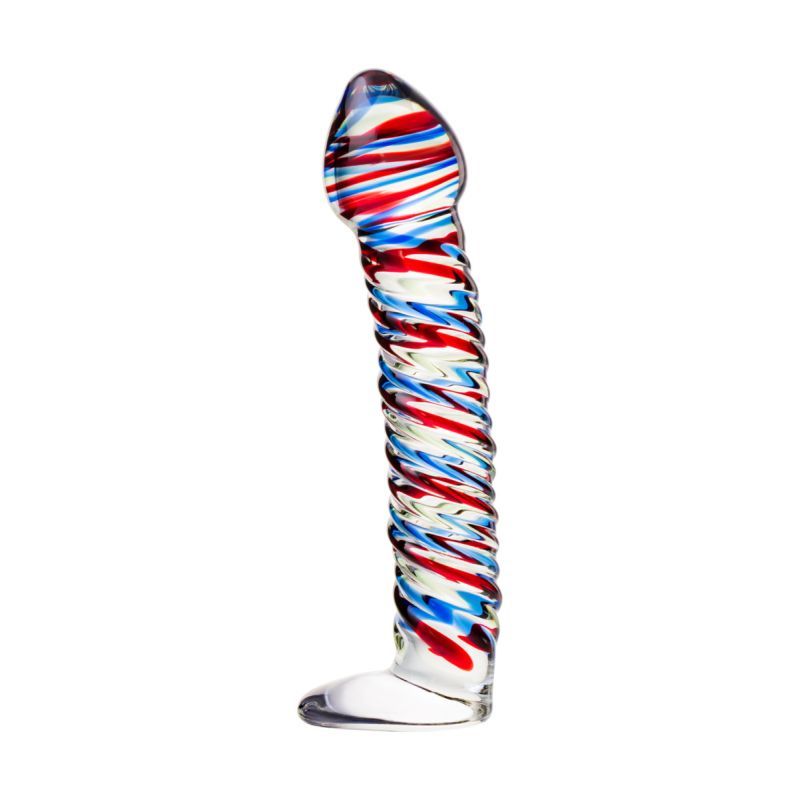 Rainbow Swirl Glass Dildo – Ribbed, Elegant, and Seriously Hot